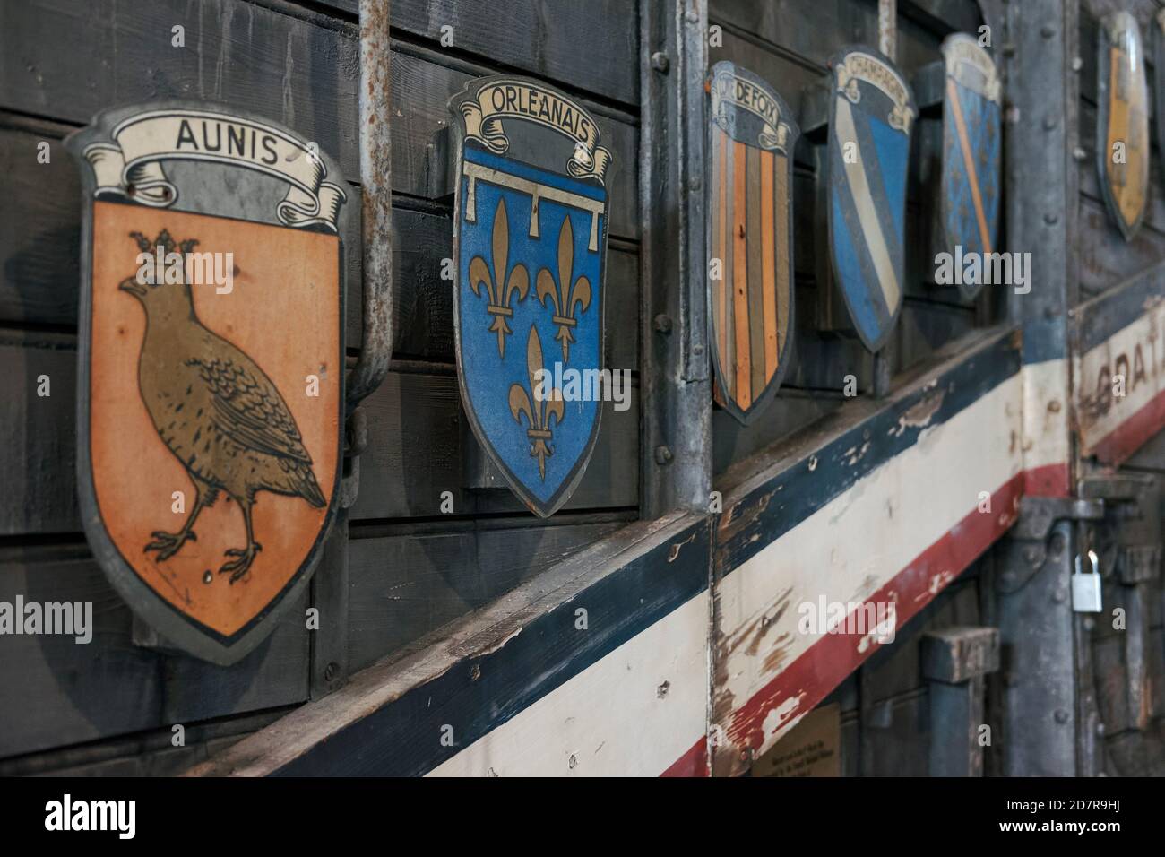 French World War 1 graitude rail car on display in the engine shop of the B&O Railroad Museum, Baltimore, Maryland, USA. Banque D'Images