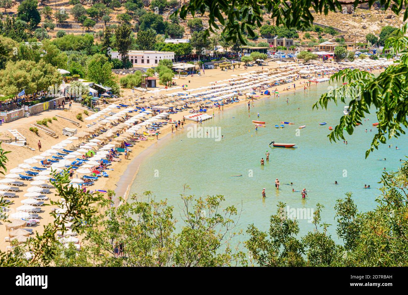Lindos Town Beach, Lindos, Rhodes, Grèce Banque D'Images