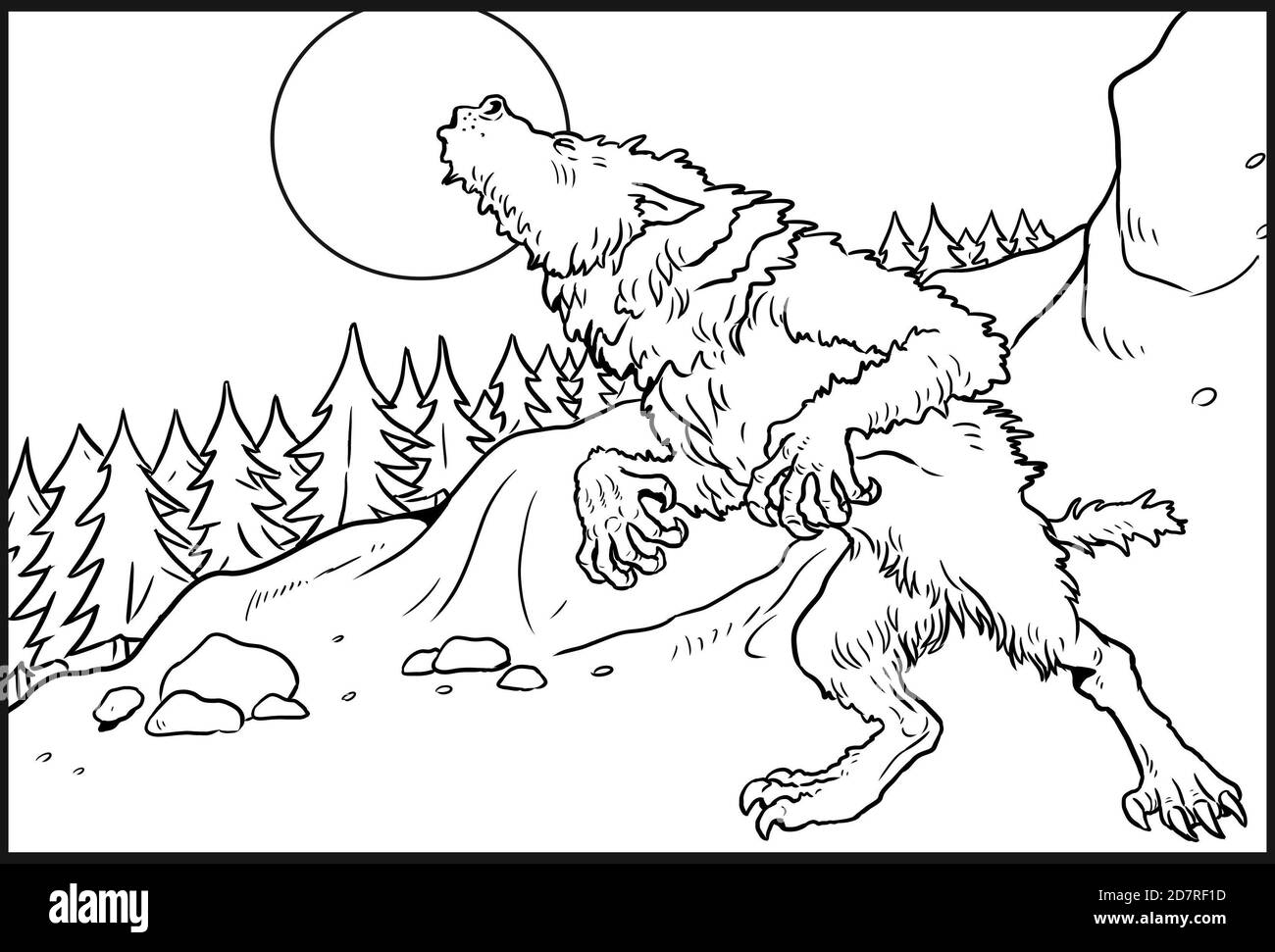 Le Loup Garou Hurle Sur Le Dessin De Lune Modele De Coloriage Fantasy Monster Photo Stock Alamy