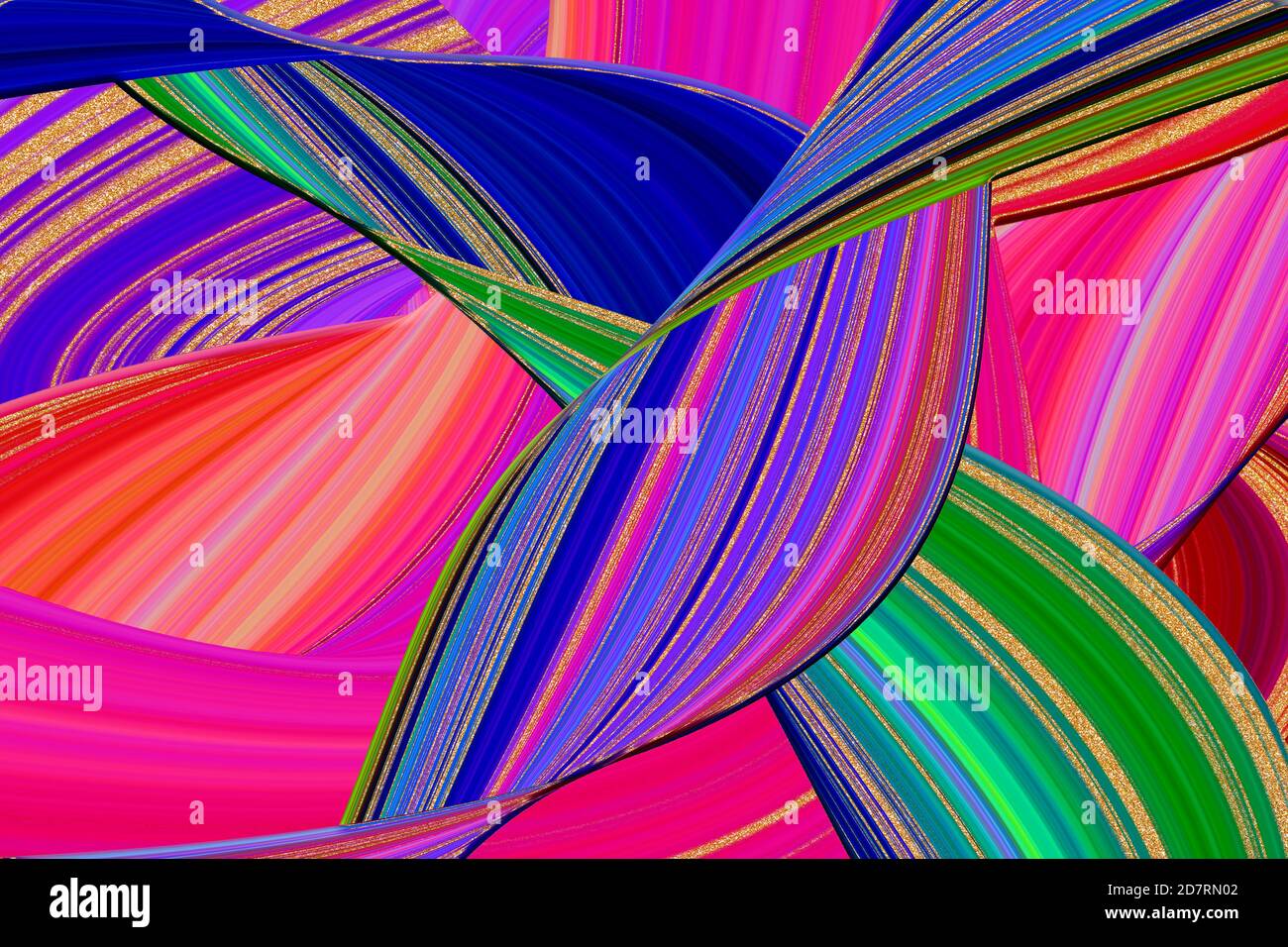 Illustration de torsades et de tourbillons multicolores qui se chevauchent. Motif abstrait. Arrière-plan dynamique lumineux avec lignes ondulées colorées. Banque D'Images