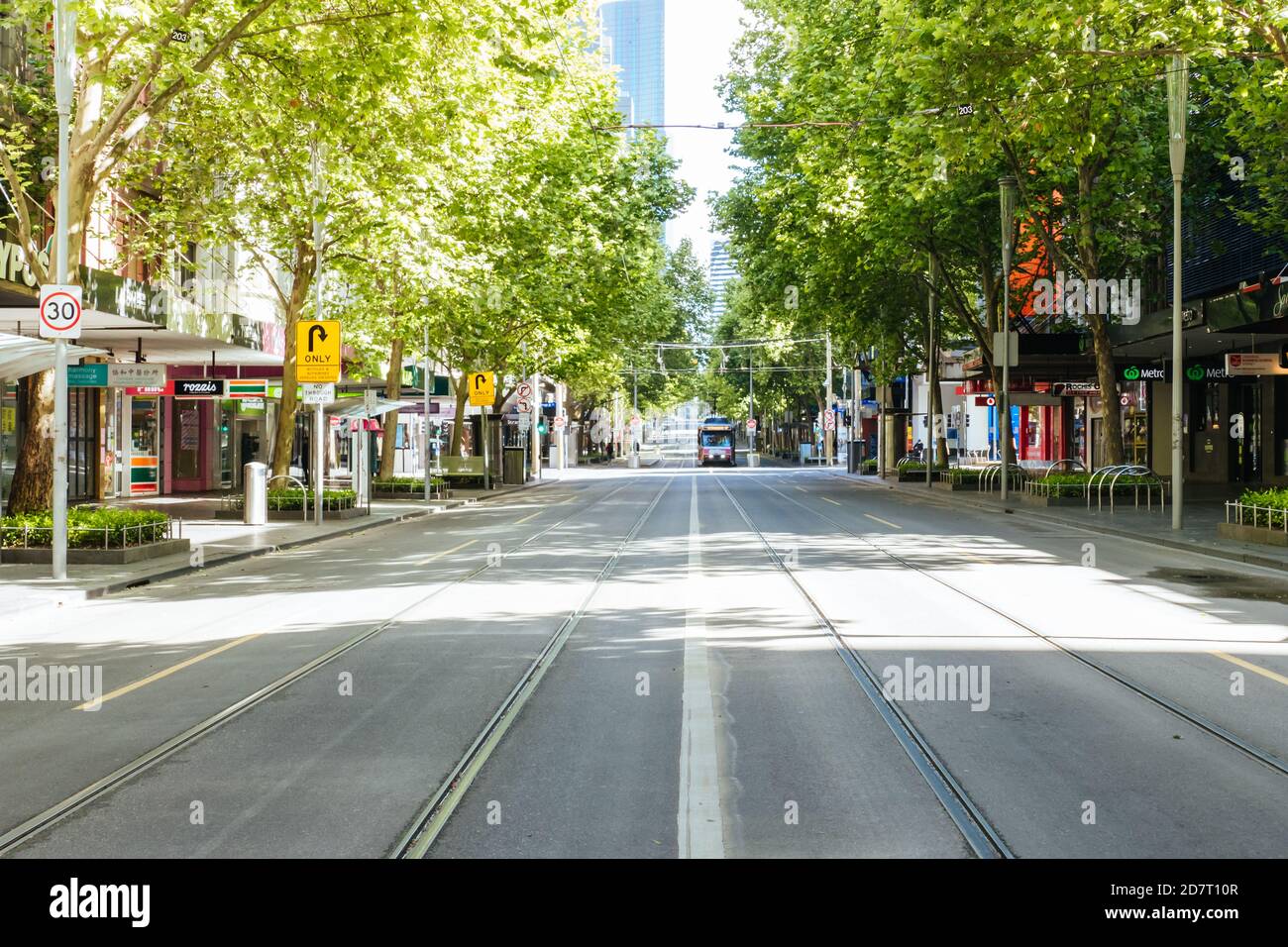 Swanston St de Melbourne est calme pendant la pandémie du coronavirus Banque D'Images
