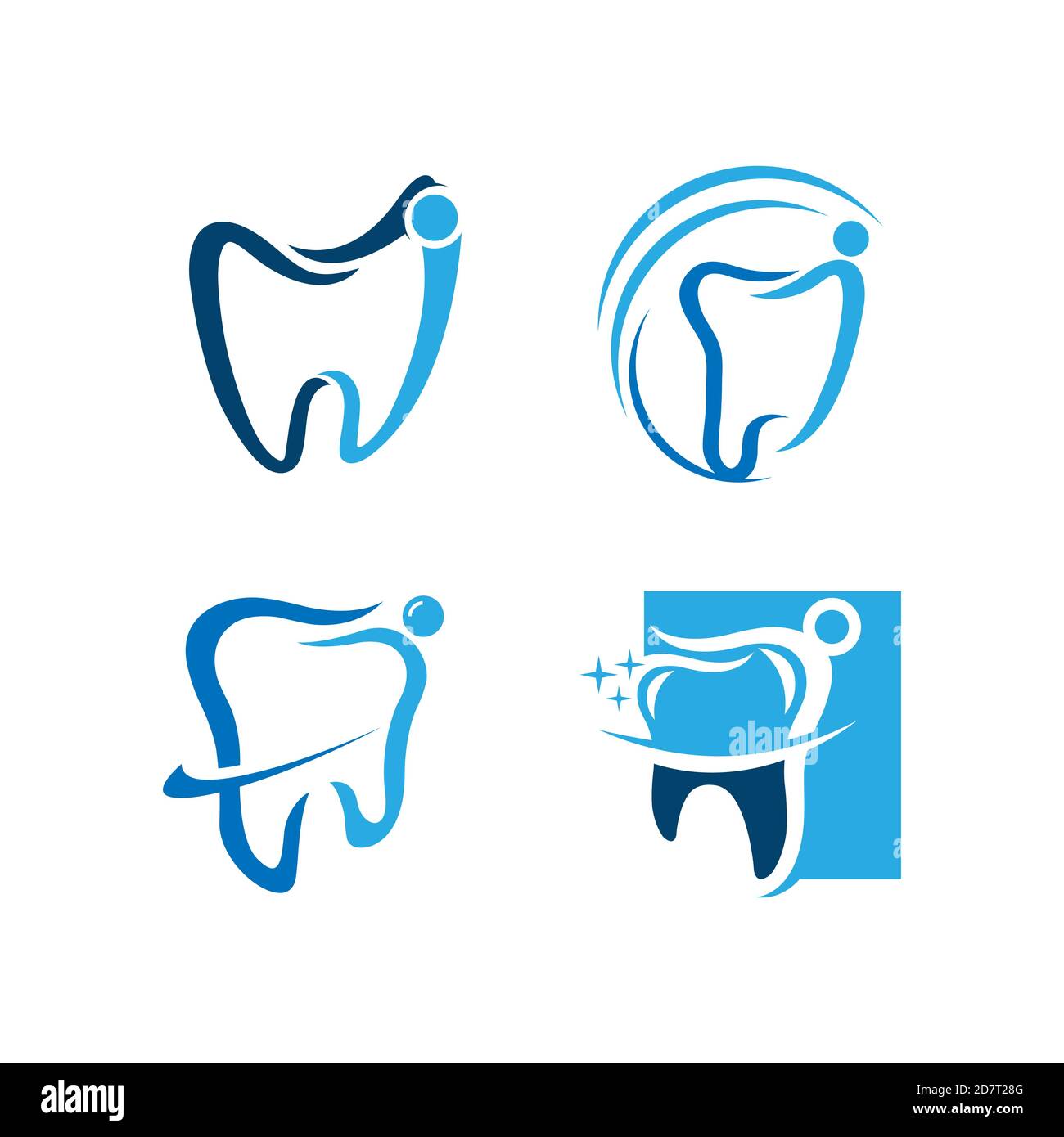 Soins dentaires, contrôle de prévention, services de stomatologie, dents souriantes, implant et couronne, ensemble d'icônes vectorielles, conception linéaire Illustration de Vecteur