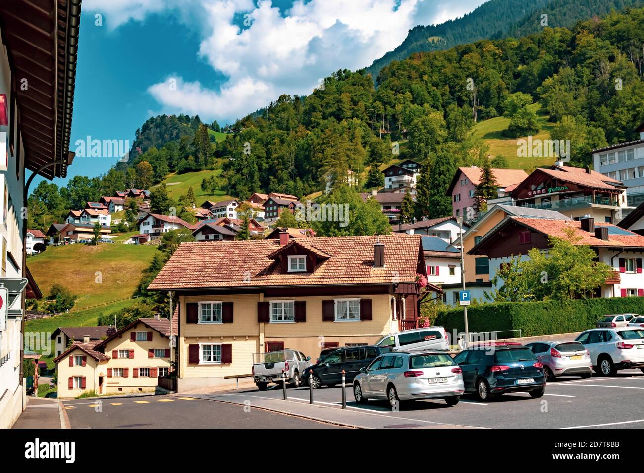 Triesenberg, Liechtenstein, le 20 août 2018 :- UNE vue de Triesenberg dans le centre du Liechtenstein. Triesenberg est la plus grande municipalité de Liechtenstei Banque D'Images