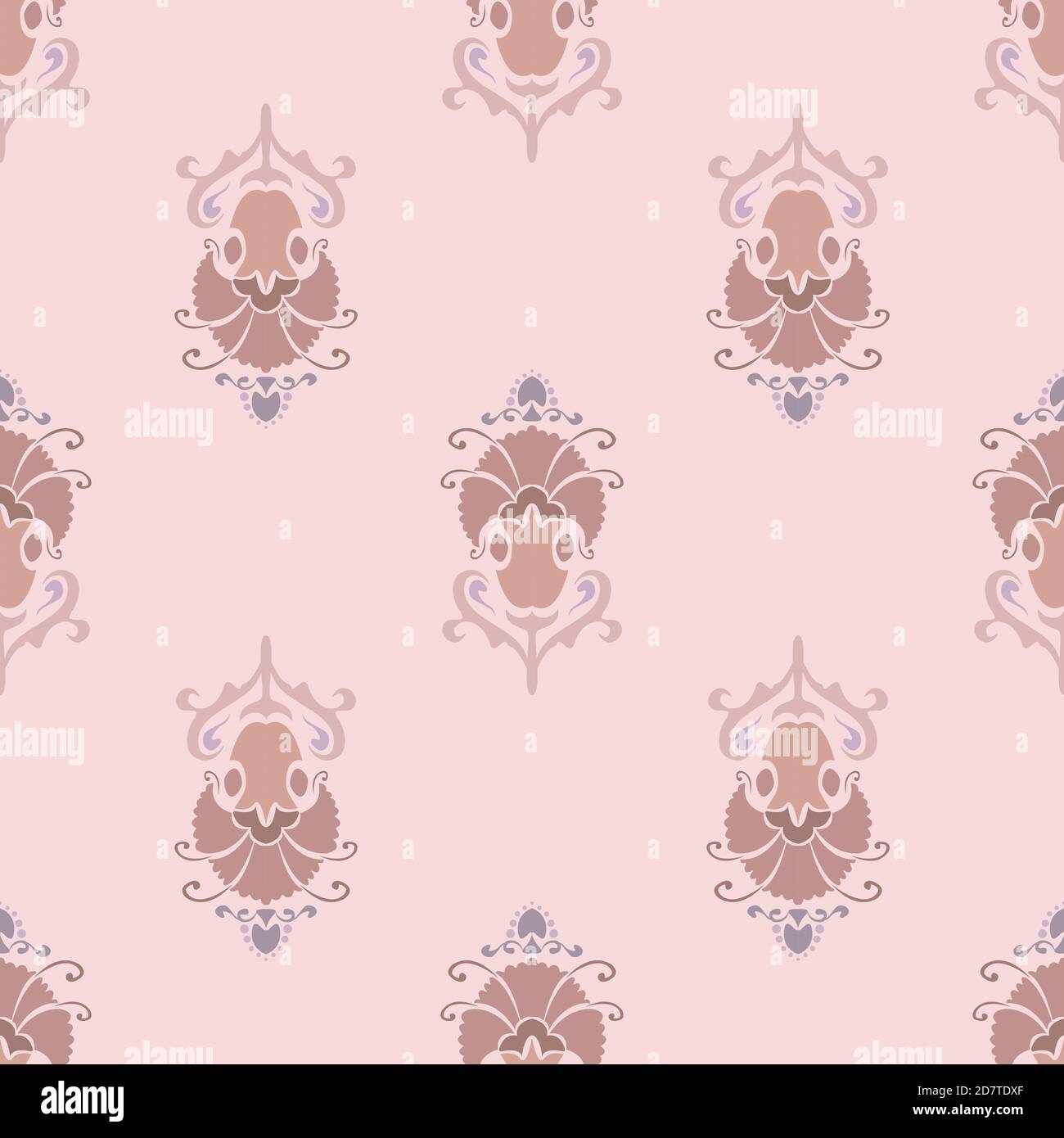 Illustration vectorielle. Motif fleuri sans couture damassé. Motif brun pastel sur fond beige. Le classicisme baroque. Illustration de Vecteur