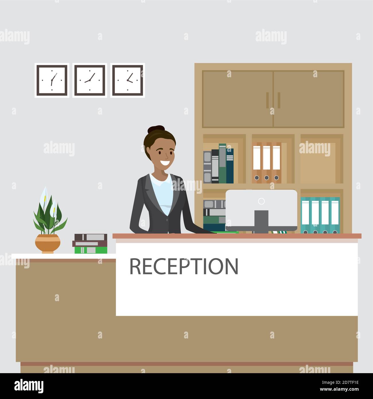 Intérieur de la réception avec meubles et afro-américaine femme RE Illustration de Vecteur
