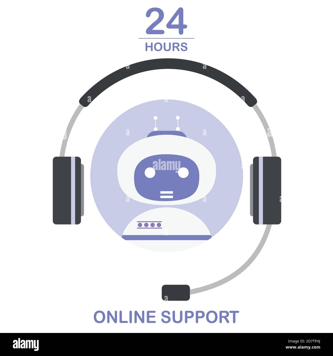 Fond de concept Chatbot, avatar robot mignon et écouteurs Illustration de Vecteur