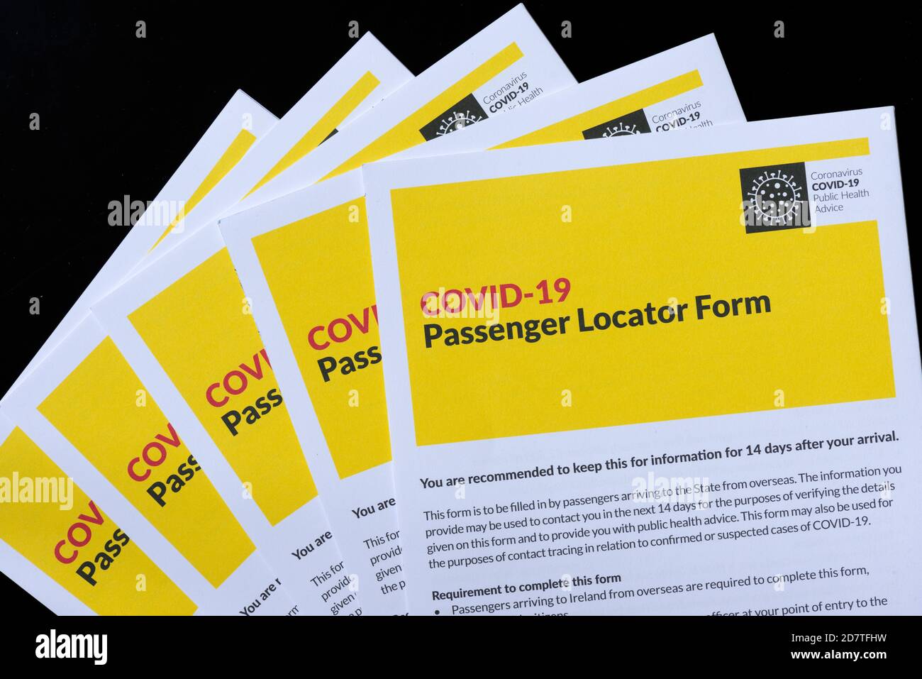 Formulaire Covid 19 Passenger Locator, tel que le document doit être rempli Avant d'arriver en République d'Irlande de l'étranger pendant La pandémie Covid 19 en Irlande Banque D'Images