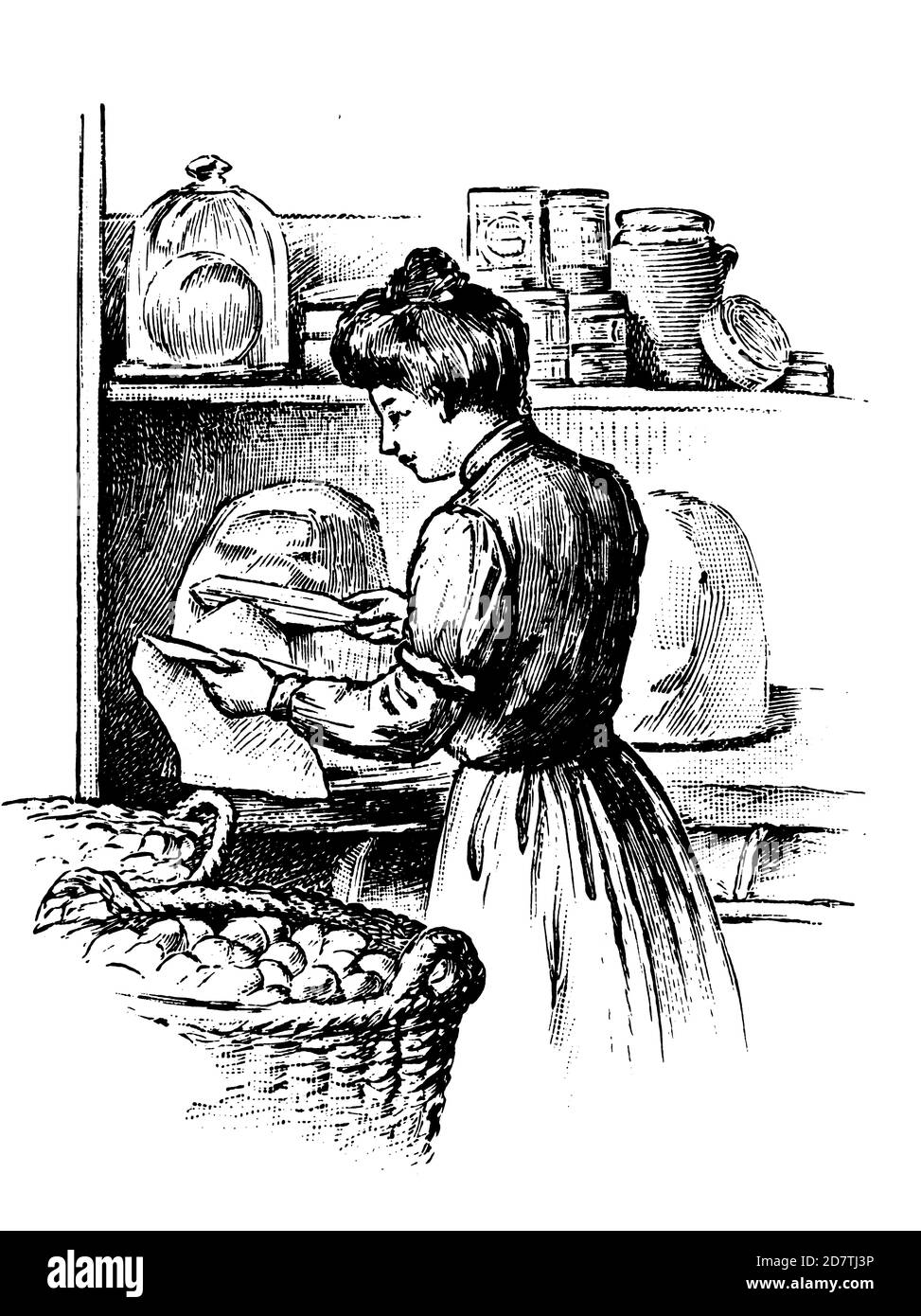 Ancienne illustration du XIXe siècle d'une épicerie (isolée sur blanc). Publié dans spécimens des divers caractères et vignettes typographiques de l Banque D'Images