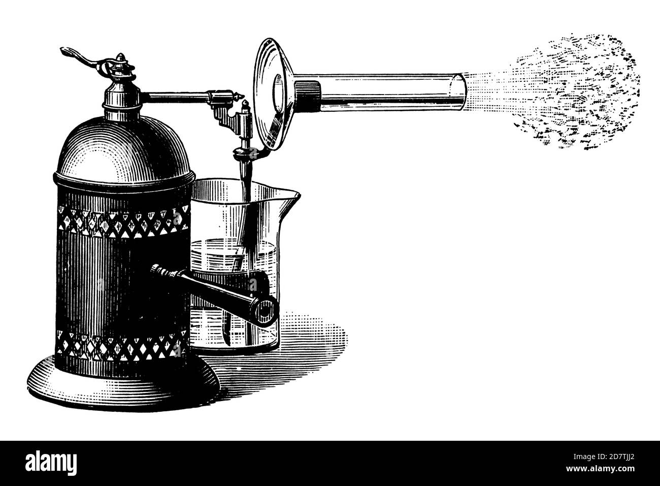 Gravure antique d'un inhalateur datant de 19th ans (isolée sur blanc). Publié dans spécimens des divers caractères et vignettes typographiques Banque D'Images