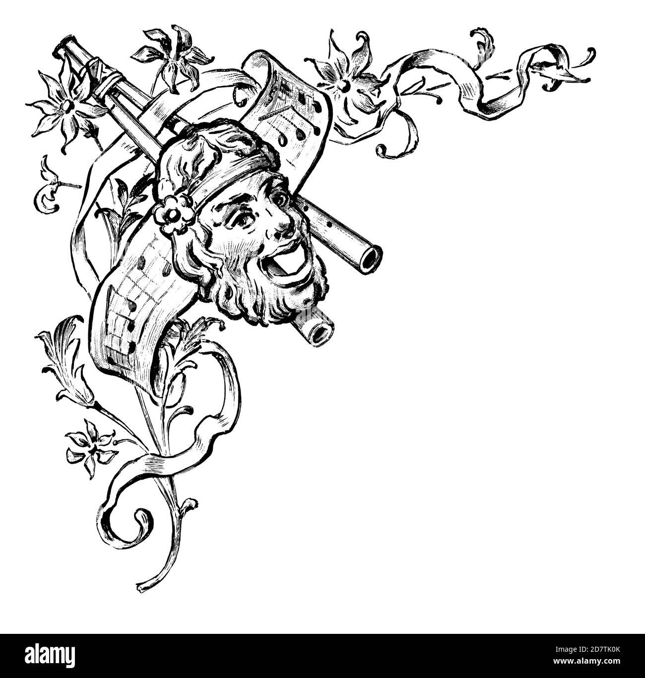 Gravure d'une décoration typographique musicale (isolée sur blanc). Publié dans spécimens des divers caractères et vignettes typographiques de la fond Banque D'Images