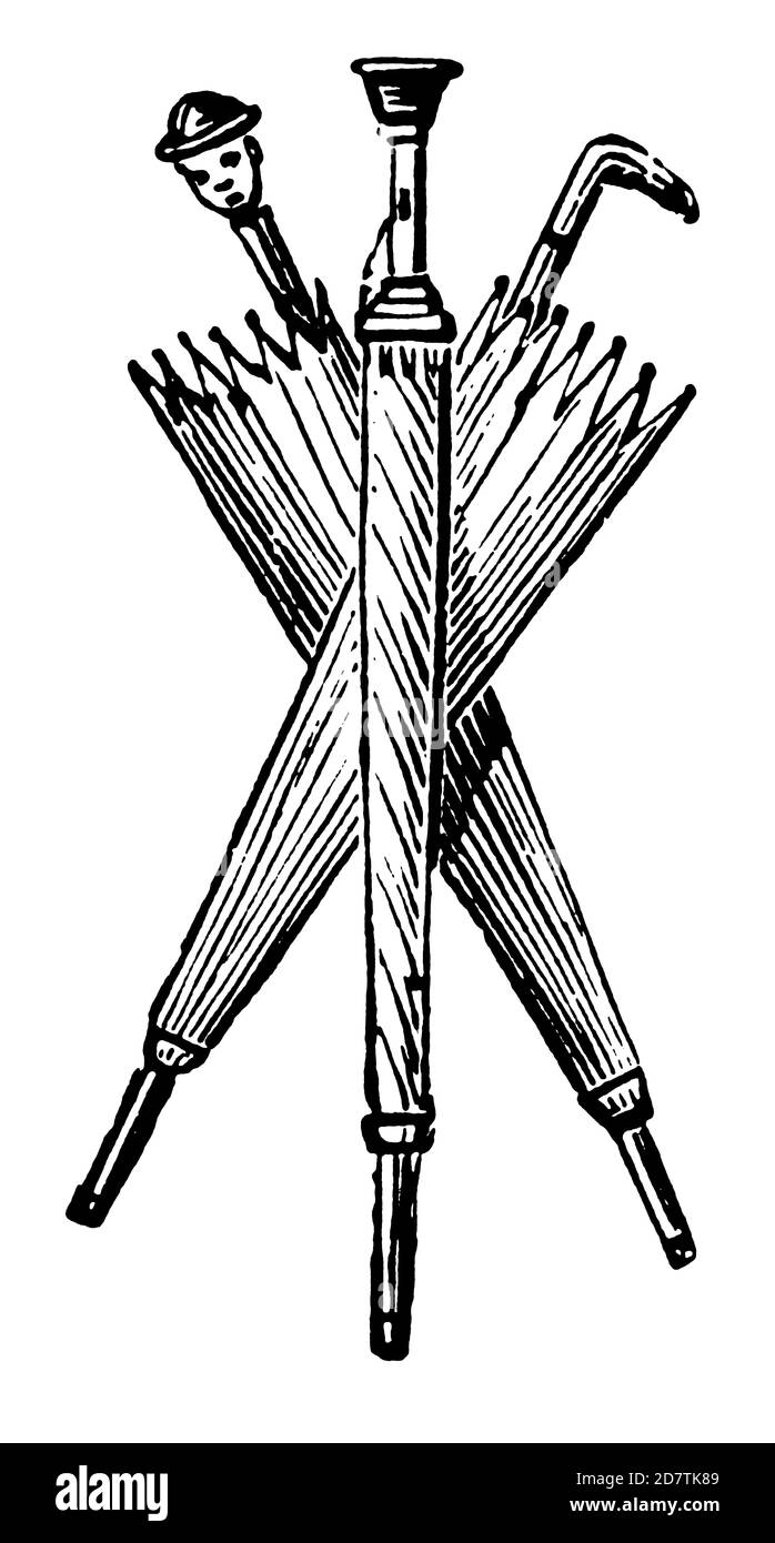 Illustration vintage de parasols (isolés sur blanc). Publié dans les spécimens des divers caractères et vignettes typographiques de la fonderie par Laur Banque D'Images