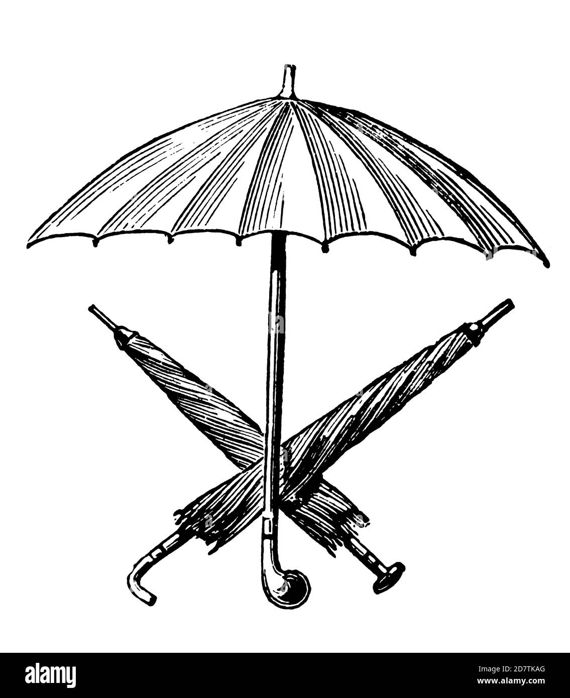 Illustration classique des parasols (isolés sur blanc). Publié dans les spécimens des divers caractères et vignettes typographiques de la fonderie par Laur Banque D'Images