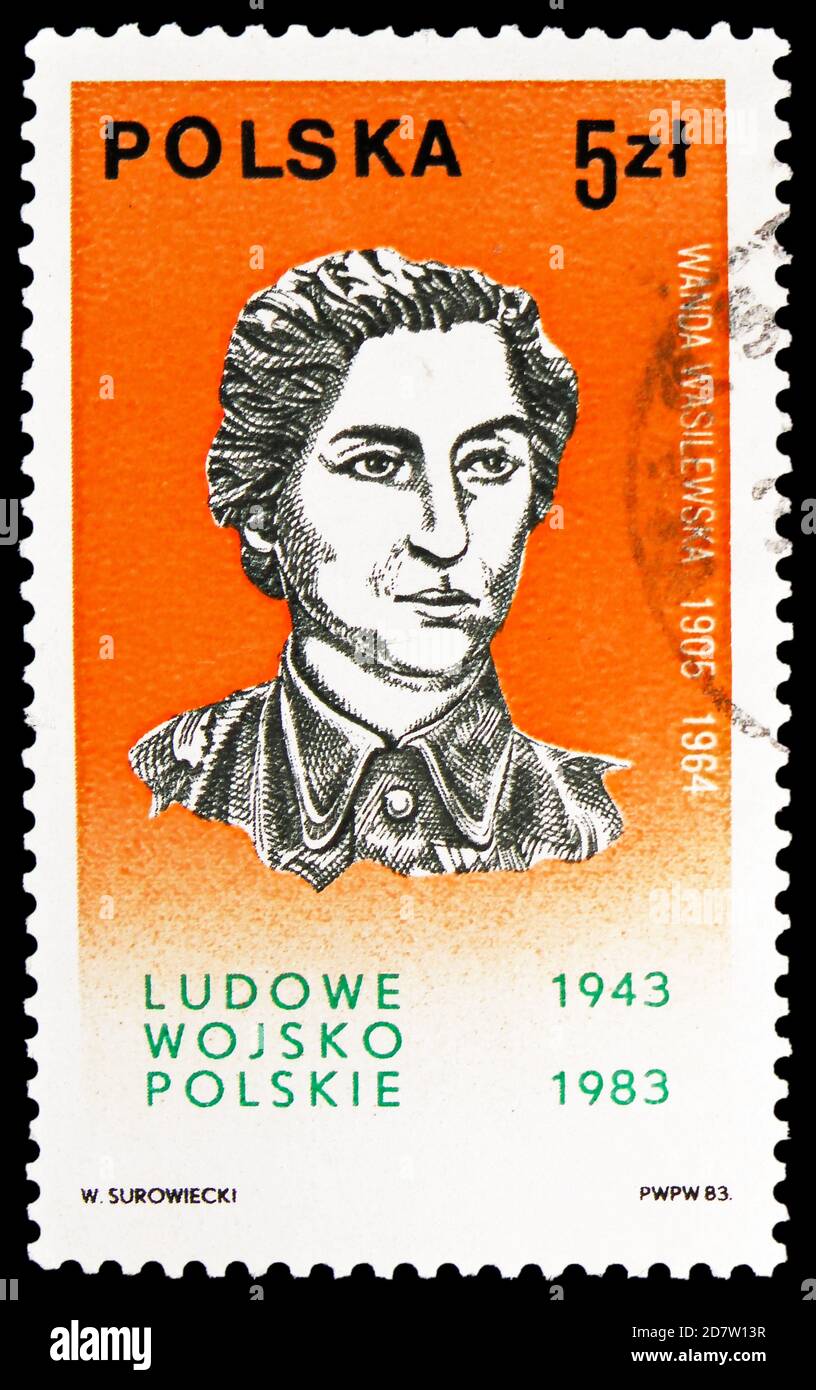 MOSCOU, RUSSIE - 9 OCTOBRE 2020 : timbre-poste imprimé en Pologne montre Wanda Wasilewska (1905-1964), Armée populaire polonaise, série du 40e anniversaire, ci Banque D'Images