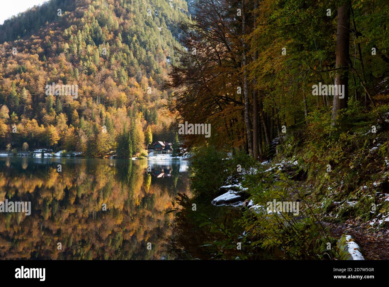 Automne dans le parc naturel des lacs Fusine, Italie Banque D'Images