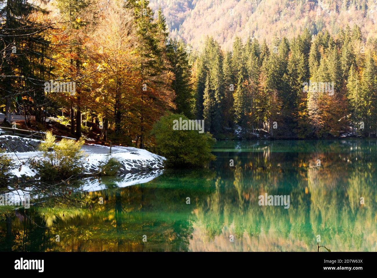 Automne dans le parc naturel des lacs Fusine, Italie Banque D'Images