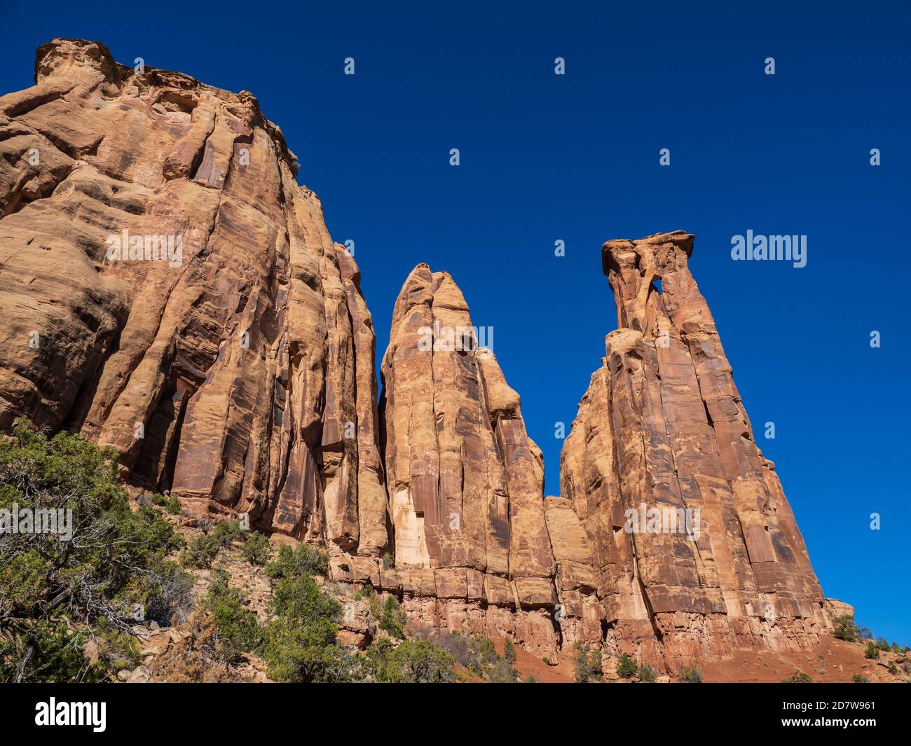 La formation de couple de Kissing, le sentier du Monument Canyon, le monument national du Colorado près de Grand Junction, Colorado. Banque D'Images