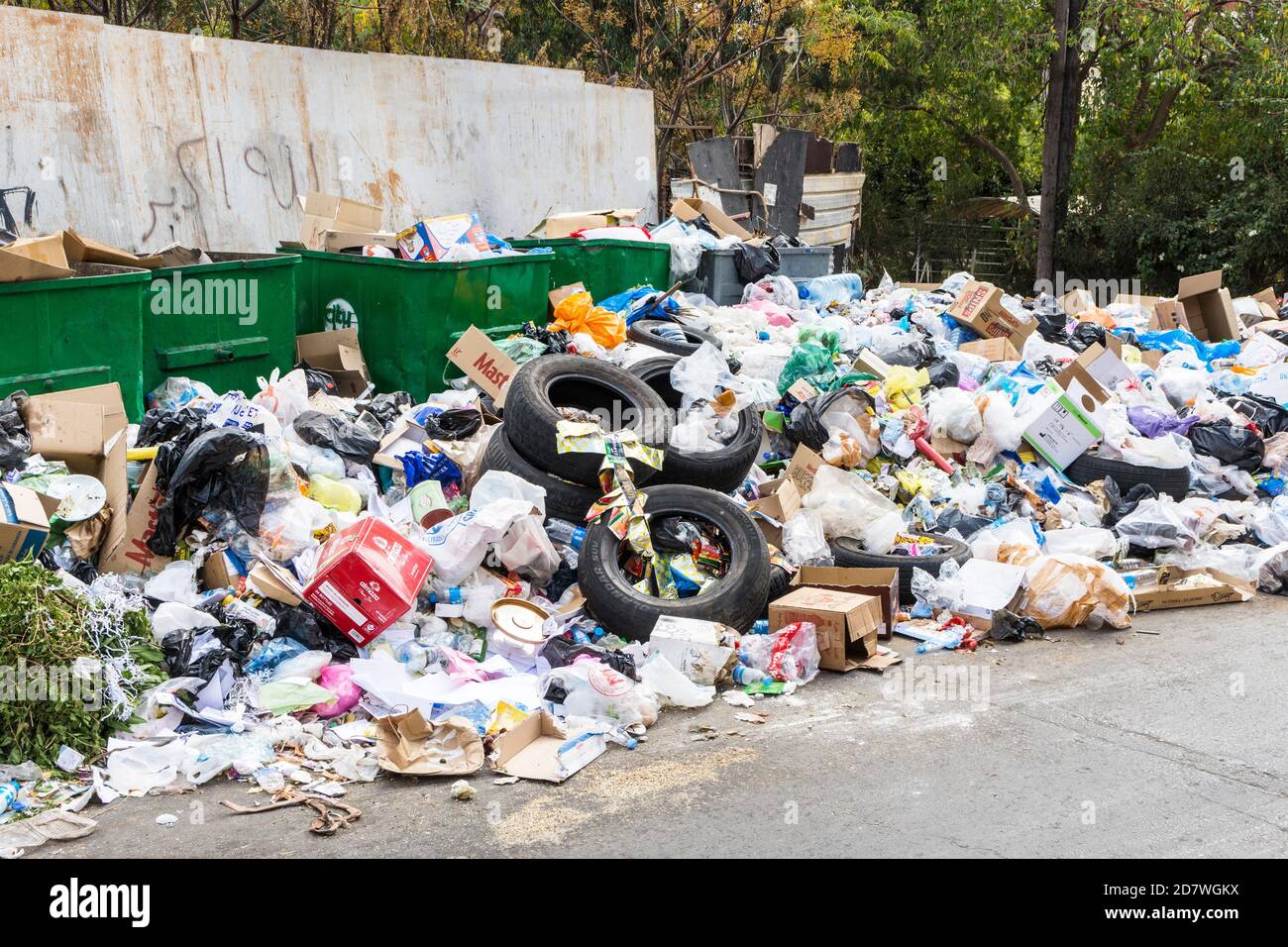 Octobre 2020 - accumulation de déchets dans les rues de Beyrouth, crise des ordures au Liban Banque D'Images