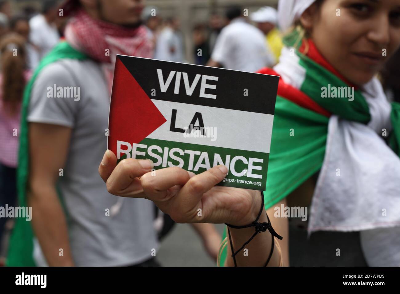 Manifestation pro-palestinienne à Paris en faveur du peuple de Gaza à la suite de l'offensive israélienne qui a coûté la vie à 1,600 personnes Palestiniens Banque D'Images