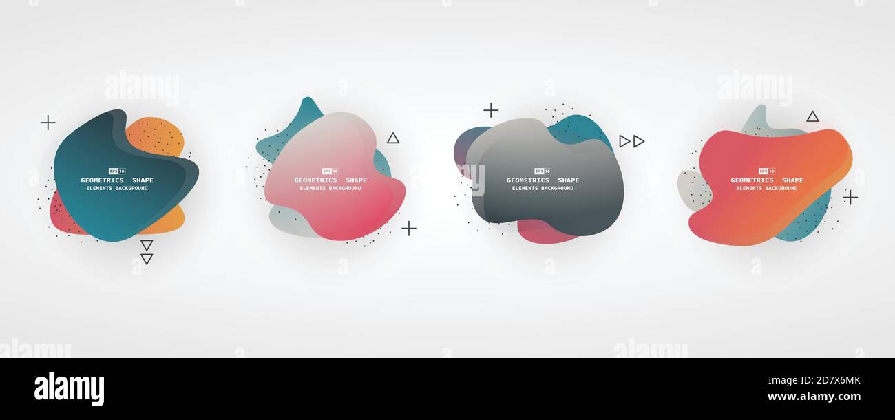 Abstrait tendance dégradé coloré forme fluide jeu de balises design art avec des éléments géométriques. À utiliser pour les publicités, les affiches, les illustrations, les modèles, les imprimés Illustration de Vecteur