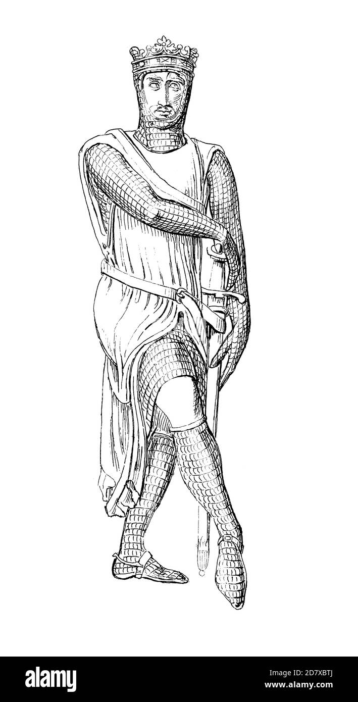 Illustration antique du XIXe siècle représentant le monument de Robert Curthen à la cathédrale de Gloucester, en Angleterre. Gravure publiée dans Systematischer Bi Banque D'Images