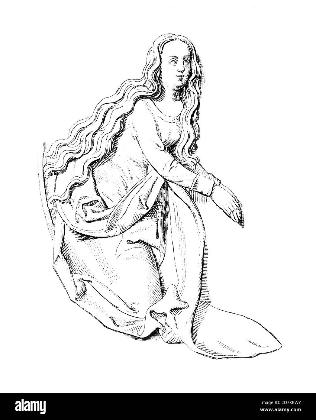 Gravure du XIXe siècle représentant la sculpture de la Vierge Marie par Veit Stoss (avant 1450 - 1533). Illustration publiée dans Systematischer Bilder Atlas - Banque D'Images