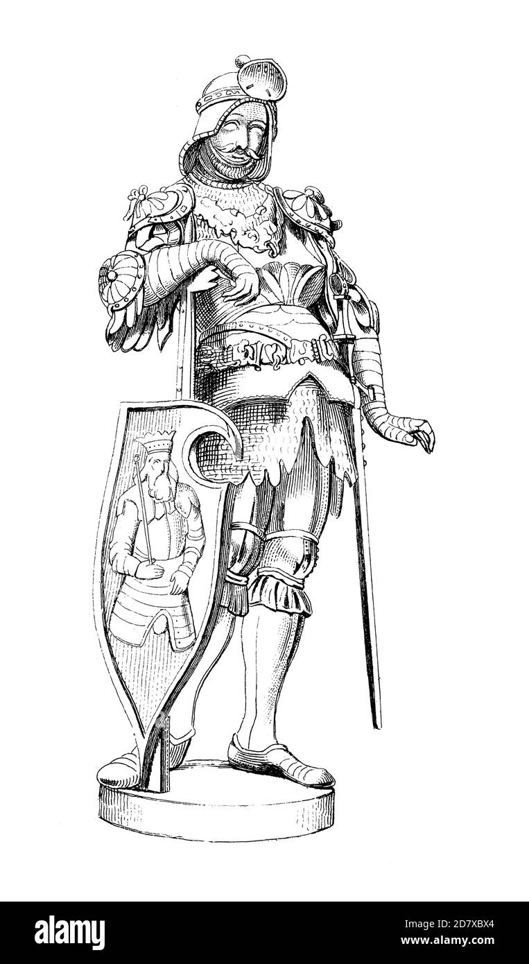 Illustration du XIXe siècle représentant la sculpture de Théodoric, roi des Goths par Peter Vischer l'aîné du monument de l'empereur Maximilian I in Banque D'Images