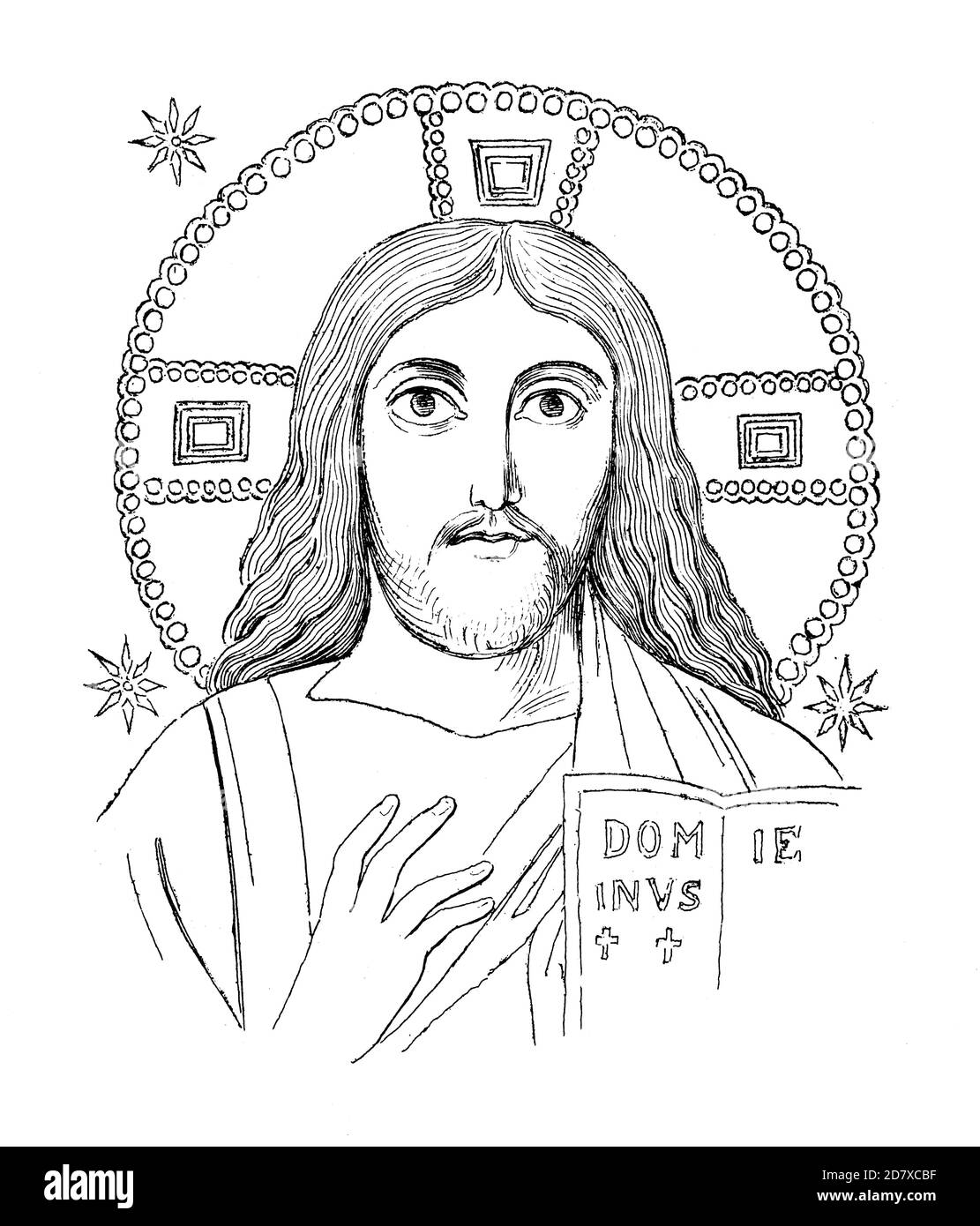 Illustration du XIXe siècle représentant le Christ des catacombes de Rome. Gravure publiée dans Systematischer Bilder Atlas - Bauwesen, Ikonographische Banque D'Images
