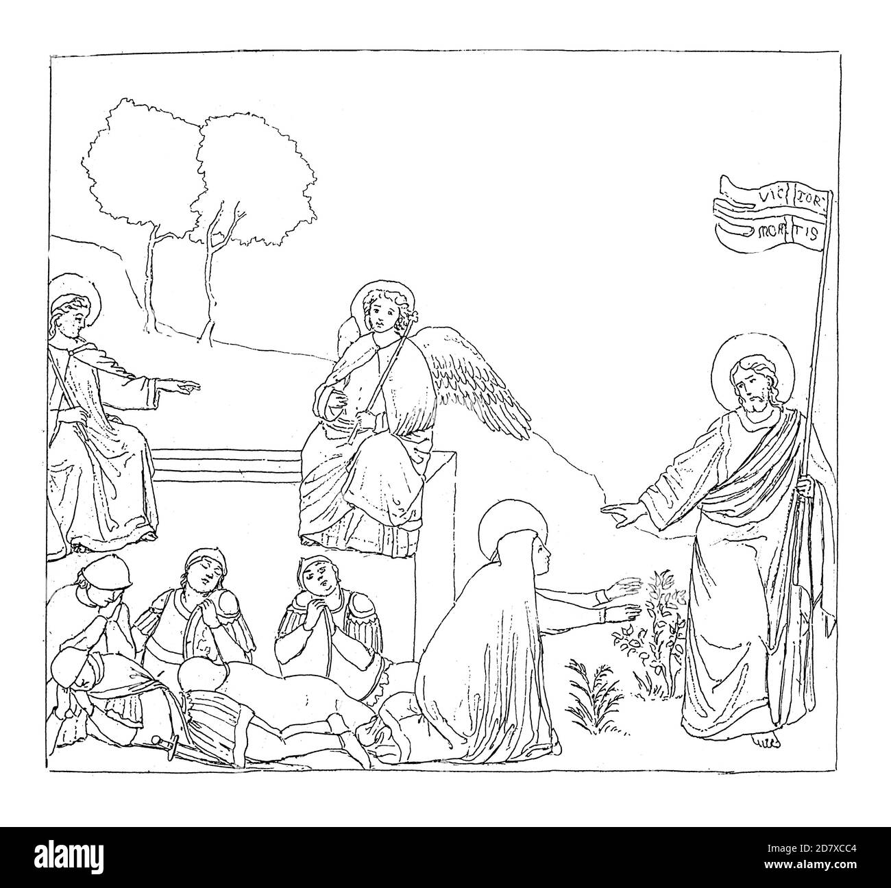 Gravure antique illustrant la Résurrection de Jésus par Giotto, peintre et architecte italien (1266/7 - 1337). Illustration publiée dans Systematisch Banque D'Images