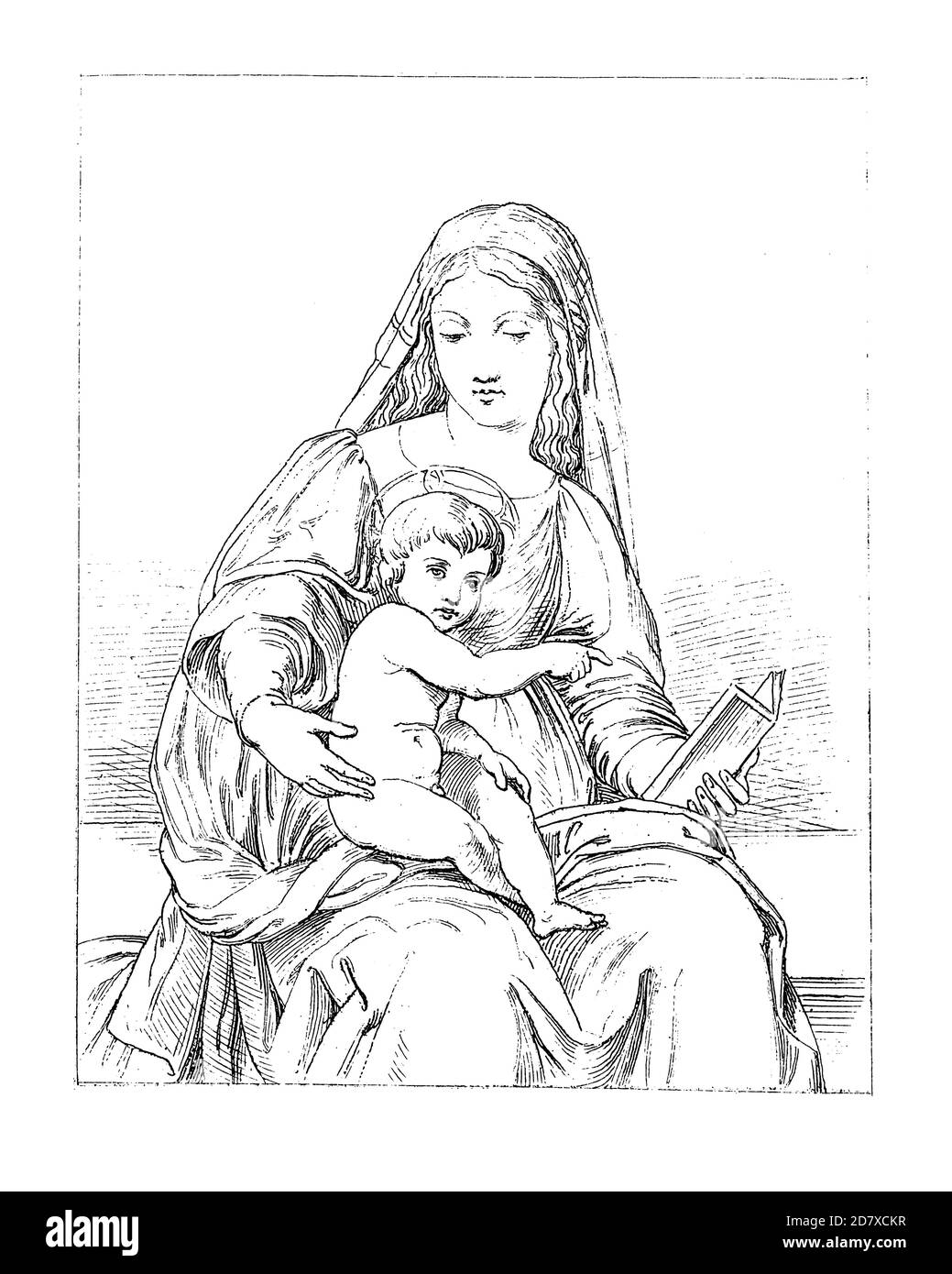 Illustration antique représentant Madonna et l'enfant, peinture de FRA Bartolomeo (1472 - 1517). Gravure publiée dans Systematischer Bilder Atlas - Bauwe Banque D'Images