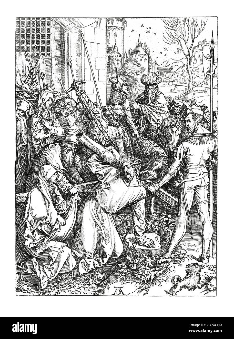 Illustration du XIXe siècle représentant le Christ portant la Croix, peinture d'Albrecht Durer (en date de 1498). Gravure publiée dans Systematischer Bilder à Banque D'Images