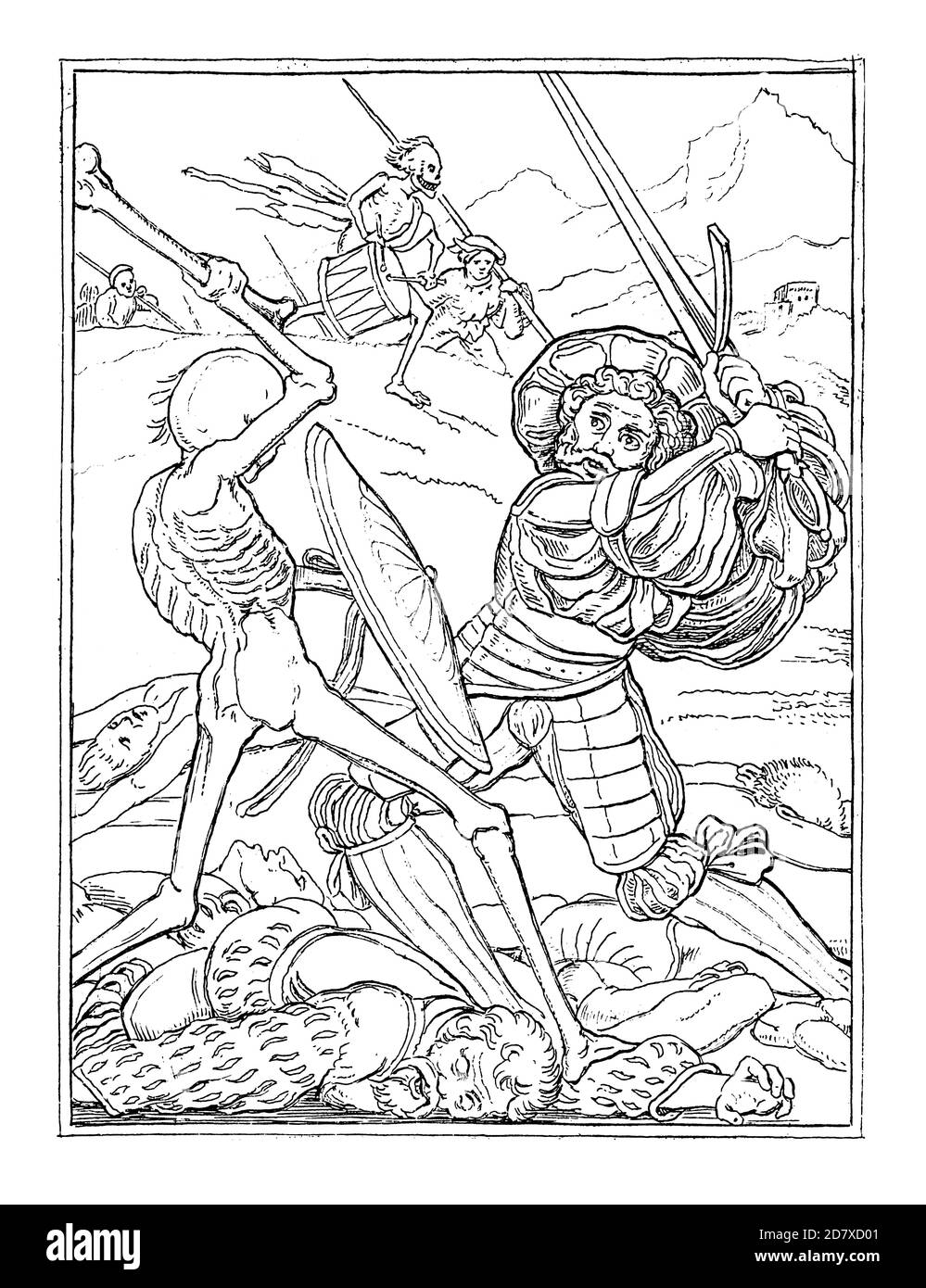 Illustration antique représentant la coupe de bois de la série danse de la mort de Hans Holbein le plus jeune. Publié dans Systematischer Bilder-Atlas zum Conver Banque D'Images