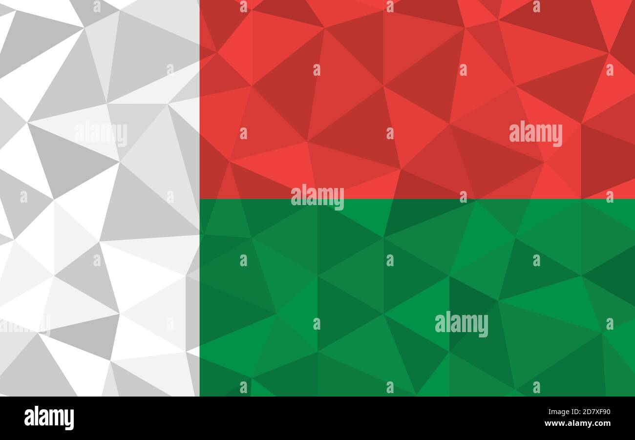 Illustration du vecteur d'alarme faible poly Madagascar. Drapeau triangulaire malgache. Le drapeau de Madagascar est un symbole d'indépendance. Illustration de Vecteur
