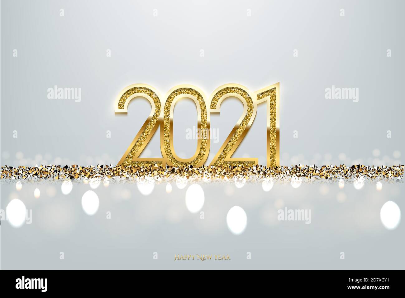 Modèle de scénario de bannière bonne année 2021. Vacances d'hiver, Félicitations. de noël Carte postale de fête, concept de carte de vœux luxueuse. Illustration de Vecteur