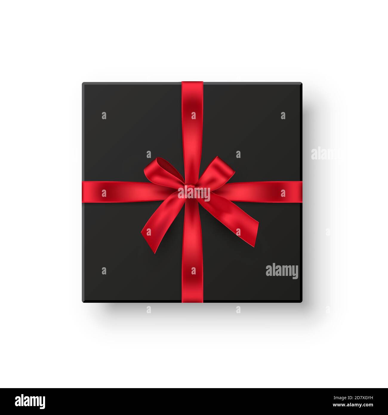 Boîte cadeau noire avec ruban rouge. Elégant cadeau avec noeud isolé sur fond blanc. Illustration vectorielle de l'offre spéciale. Spécial Noël moderne Illustration de Vecteur