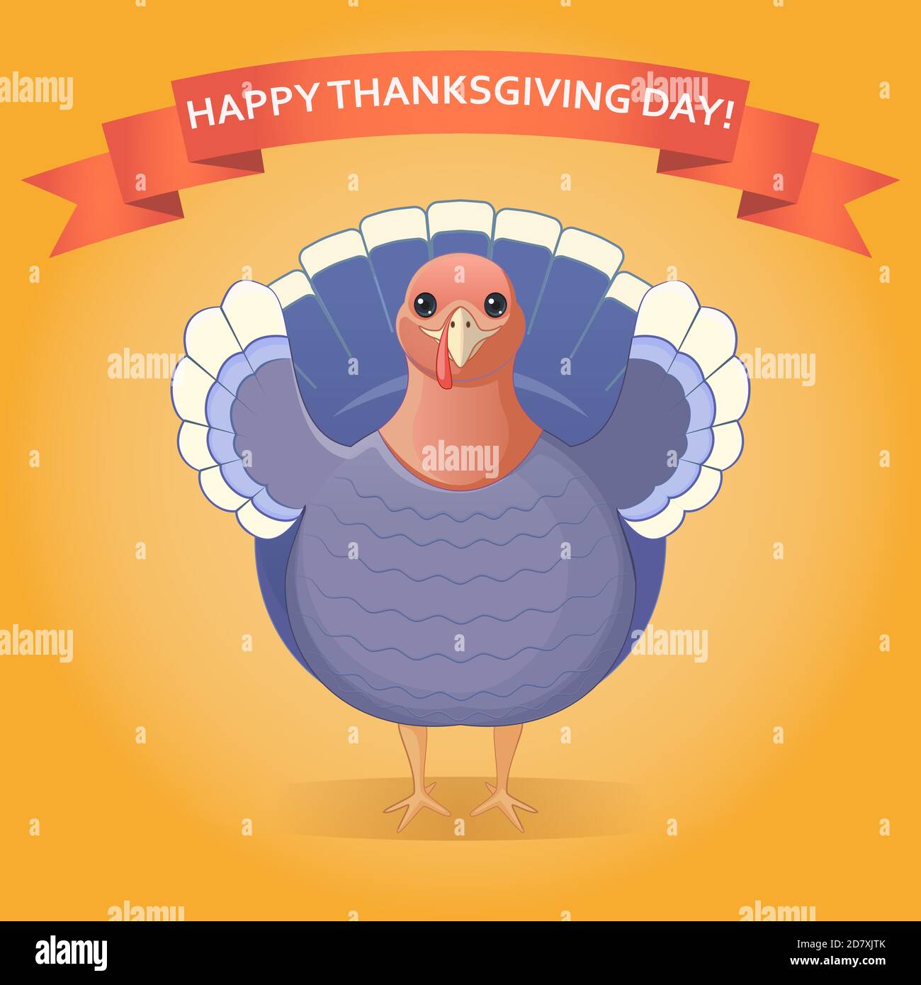 Bonne carte postale du jour de Thanksgiving. Turquie et bande rouge. Arrière-plan de l'automne. Illustration de Vecteur