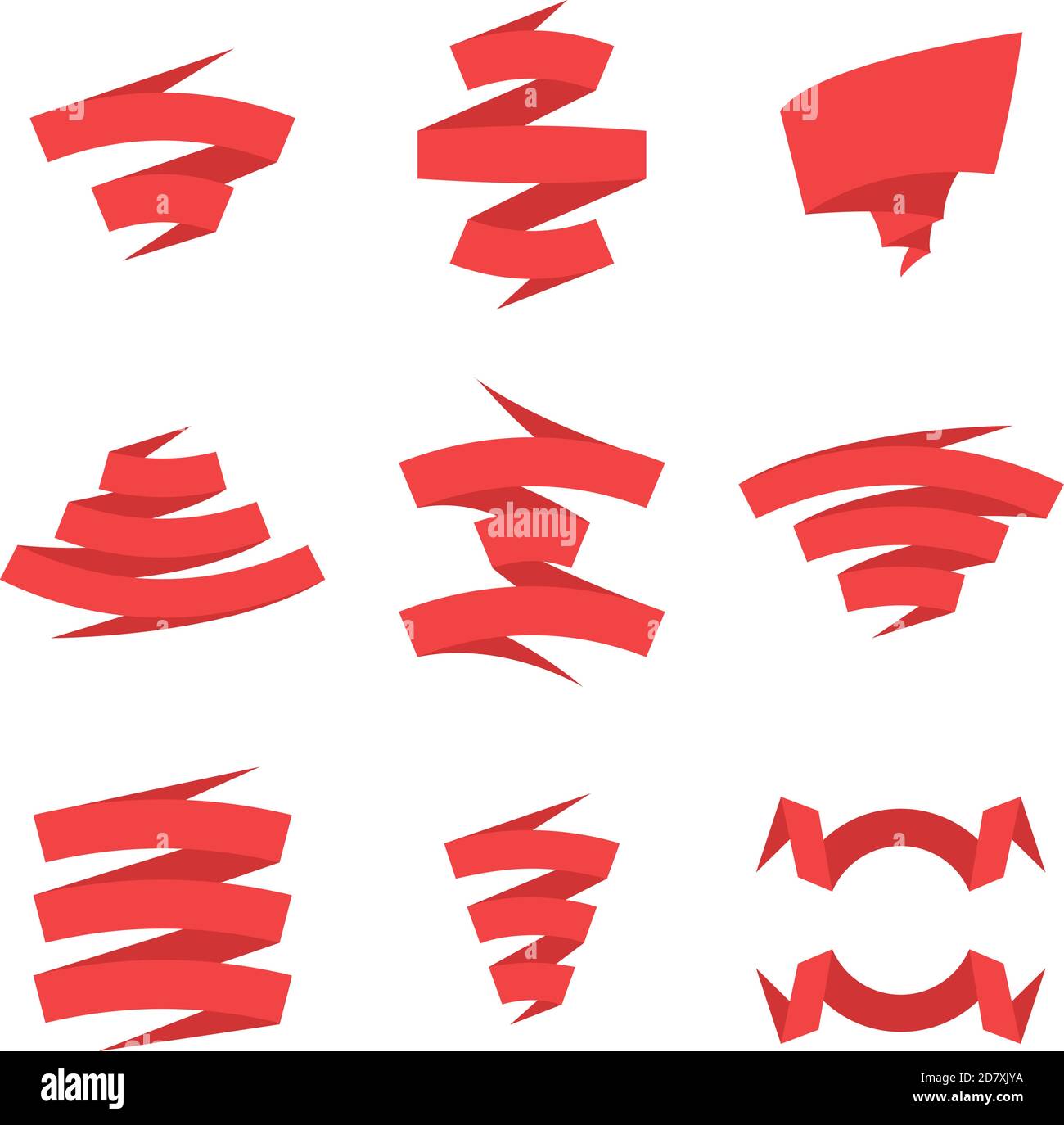 Ensemble de magnifiques rubans rouges festifs. Ensemble de bannières vectorielles en ruban de style plat rouge. Éléments pour votre illustration vectorielle de conception. Illustration de Vecteur