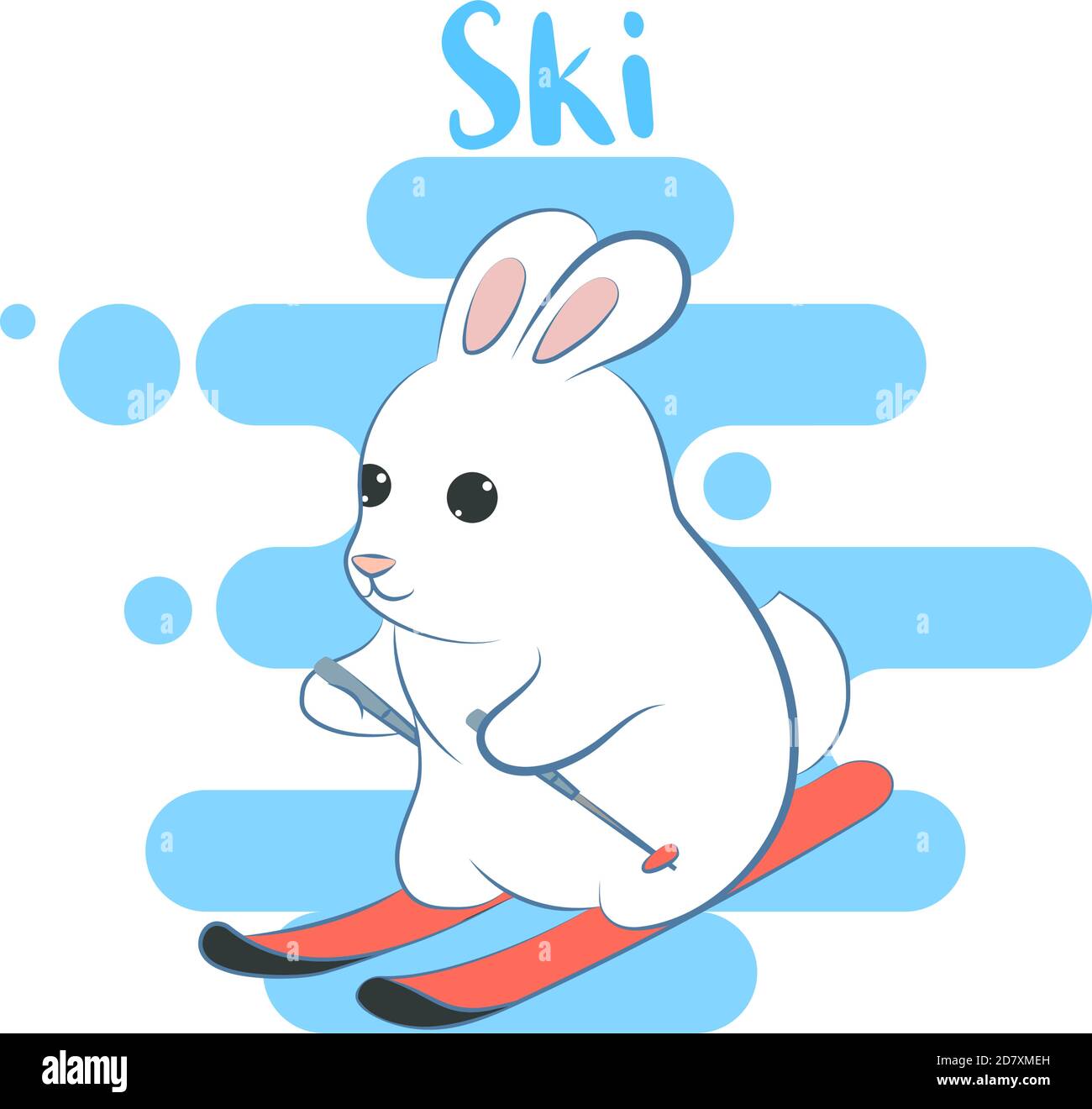 Sports d'hiver. Joli lapin de ski. Style de dessin animé. Illustration de Vecteur
