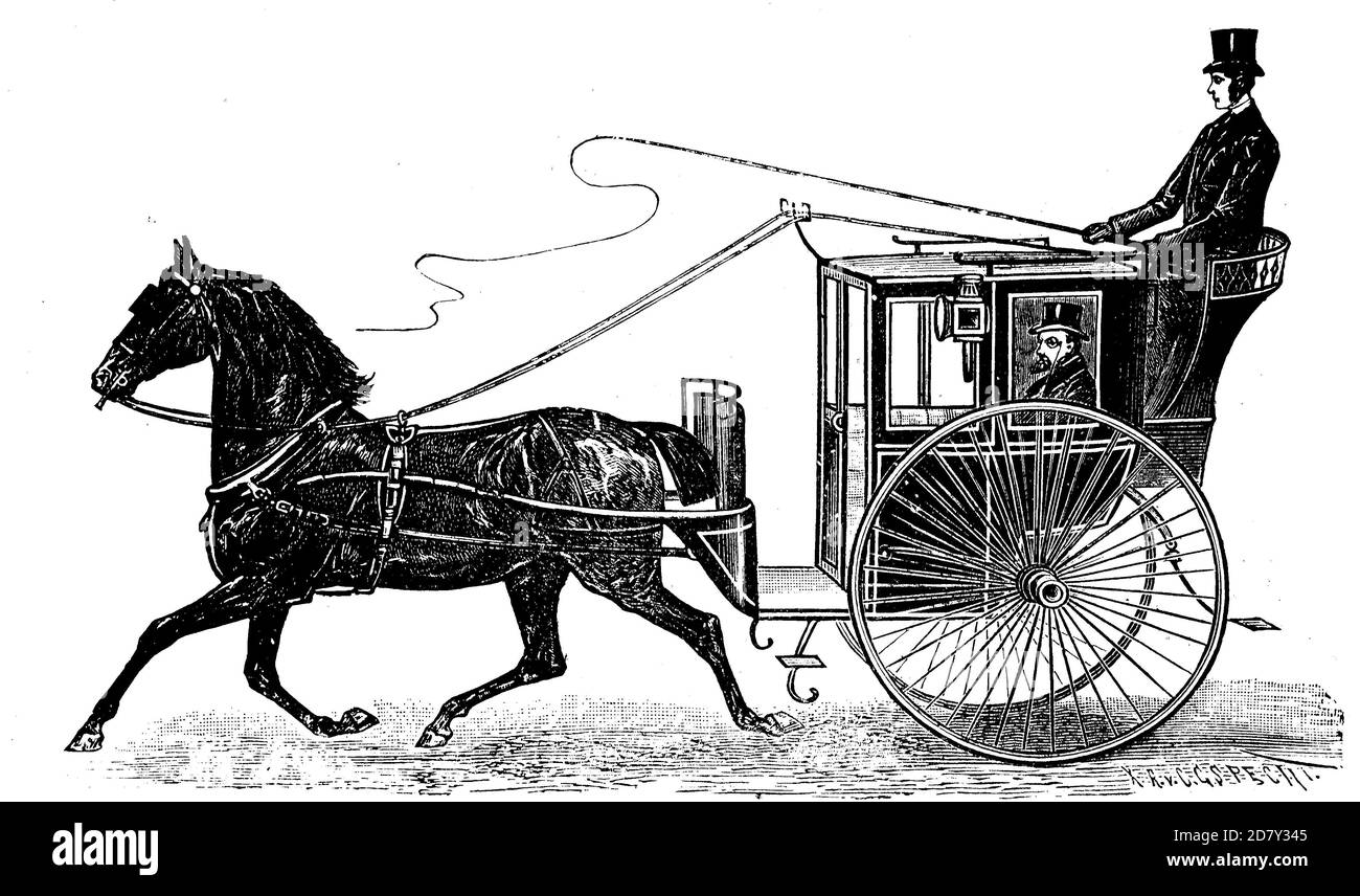 Imperial Brougham Hansom calèche, un taxi de Londres, Angleterre, vers 1825, Angleterre / Imperial Brougham Hansom Kutsche, einspännige Cab aus London, Angleterre, vers 1825, Historisch, historique, numérique reproduction améliorée d'un original du XIXe siècle / digitale Reproduktion einer Originalvorlage aus dem 19. Jahrhundert Banque D'Images