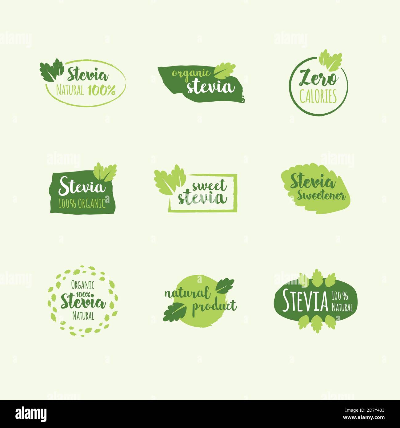 Ensemble vectoriel d'éléments de conception, modèle de conception de logo, icônes et badges avec stevia d'édulcorant. Ensemble de vecteurs d'étiquettes. Illustration de Vecteur