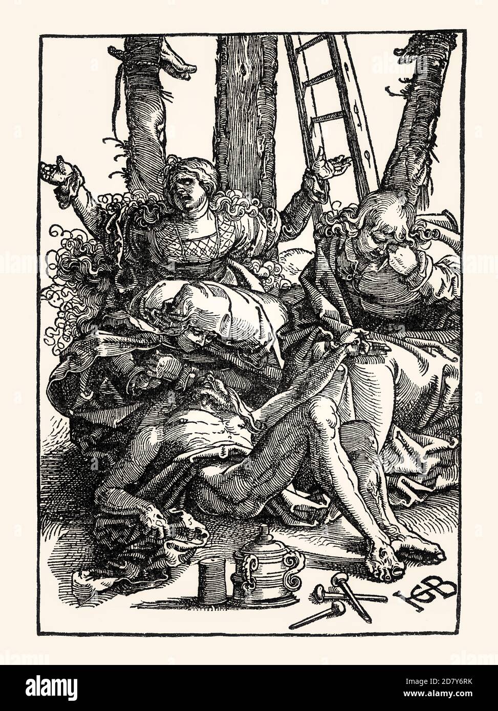 Jésus Christ mort, lamenté par sa mère, Jean et Marie Magdalene, par Hans Baldung Grien, télécopie du XIXe siècle Banque D'Images
