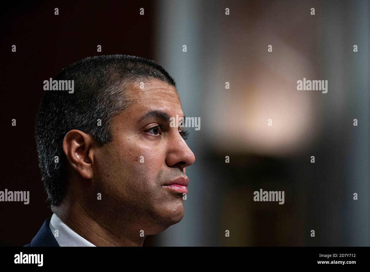 Ajit Pai, président de FAC, témoigne devant le Comité sénatorial du commerce, des sciences et des transports lors d'une audience de surveillance de FAC à Capitol Hill, à Washington, D.C., le 12 juin 2019. PAI a répondu aux questions des législateurs sur un large éventail de sujets de communication. Crédit : Alex Edelman/l'accès photo Banque D'Images