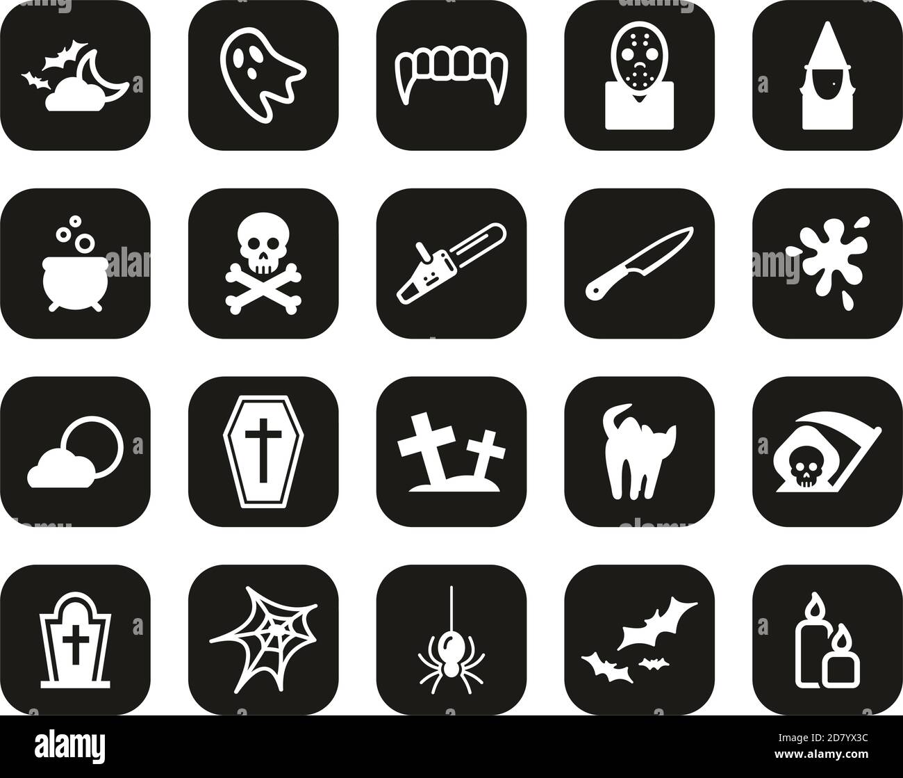 Ensemble de design plat noir et blanc sur les icônes d'horreur ou d'horreur Grande Illustration de Vecteur