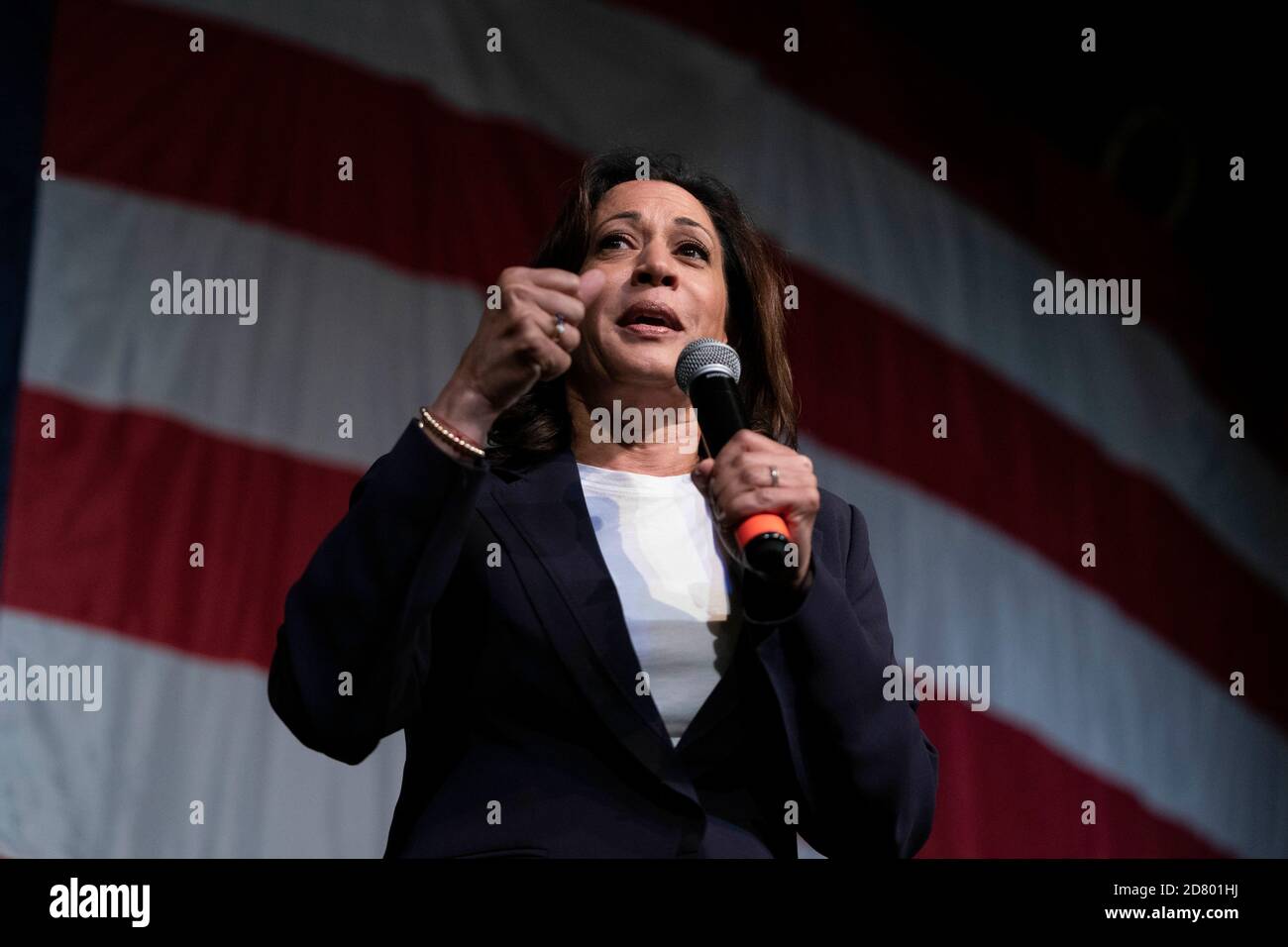 2020 le sénateur démocrate à espoir présidentiel Kamala Harris, un démocrate de Californie, s'exprime lors du dîner de l'escadre Ding le 9 août 2019 à Clear Lake, Iowa. Le dîner est devenu un incontournable pour les espoirs présidentiels démocrates devant le caucus de l'Iowa. Crédit : Alex Edelman/l'accès photo Banque D'Images