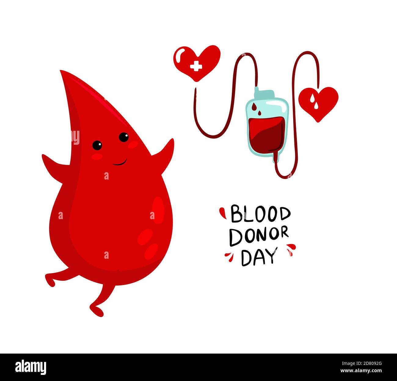 Ensemble d'illustrations vectorielles pour la Journée mondiale du donneur de sang avec adorable personnage de blood drops de dessin animé avec un sac de sang Illustration de Vecteur