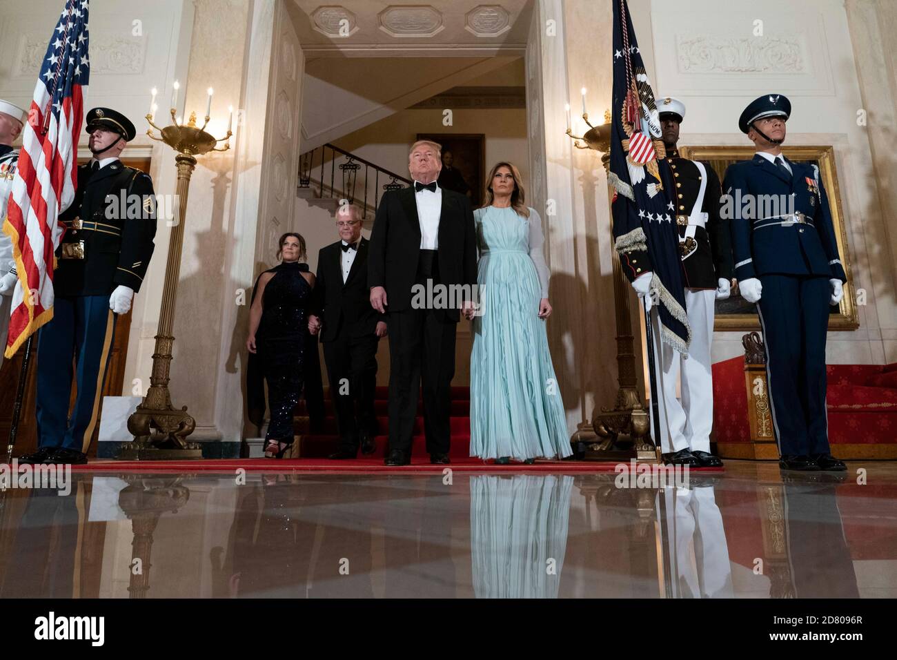 Le président américain Donald Trump et la première dame Melania Trump arrivent pour dîner avec le premier ministre australien Scott Morrison et sa femme Jenny Morrison lors d'une visite d'État à la Maison Blanche le 9 septembre 2019 à Washington, D.C. Credit: Alex Edelman/The photo Access Banque D'Images