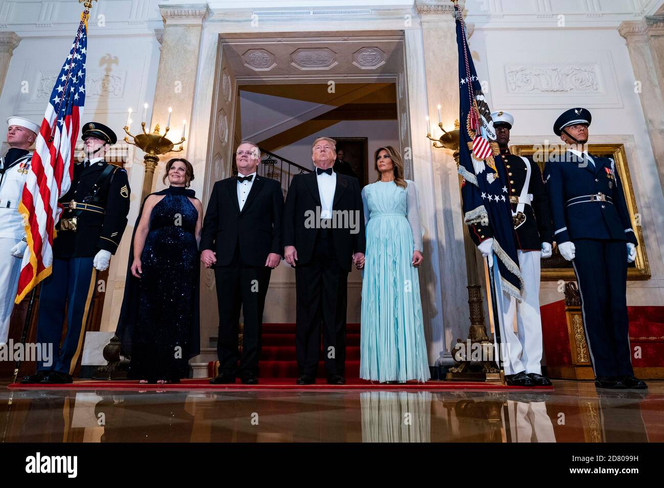 Le président américain Donald Trump et la première dame Melania Trump arrivent pour dîner avec le premier ministre australien Scott Morrison et sa femme Jenny Morrison lors d'une visite d'État à la Maison Blanche le 9 septembre 2019 à Washington, D.C. Credit: Alex Edelman/The photo Access Banque D'Images