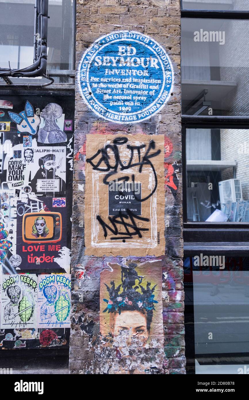 Fake Blue plaque à Ed Seymour, Blackall Street, Londres, EC2, Royaume-Uni Banque D'Images