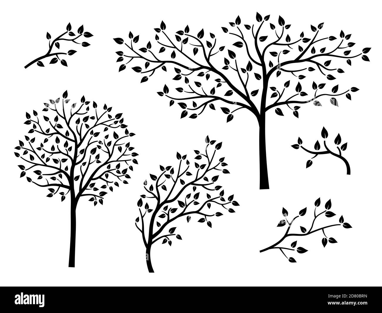 Ensemble de beaux arbres et branches simples. Style minimaliste de couleur noire. Idéal pour la chambre des enfants. Illustration de Vecteur