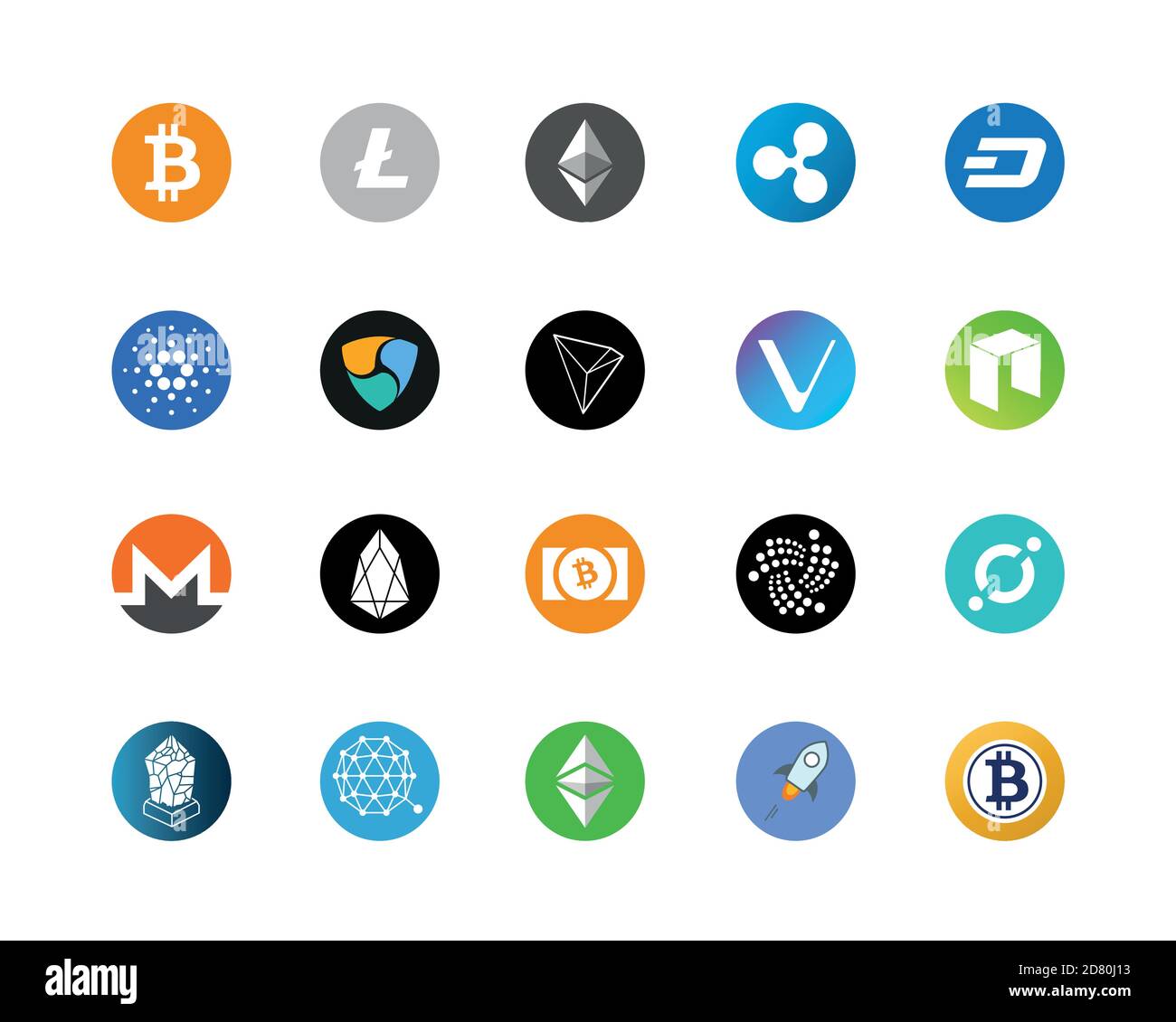 20 ensemble de logos crypto-monnaies le plus populaire - bitcoin, litecoin,  ethereum, ripple et autres Image Vectorielle Stock - Alamy