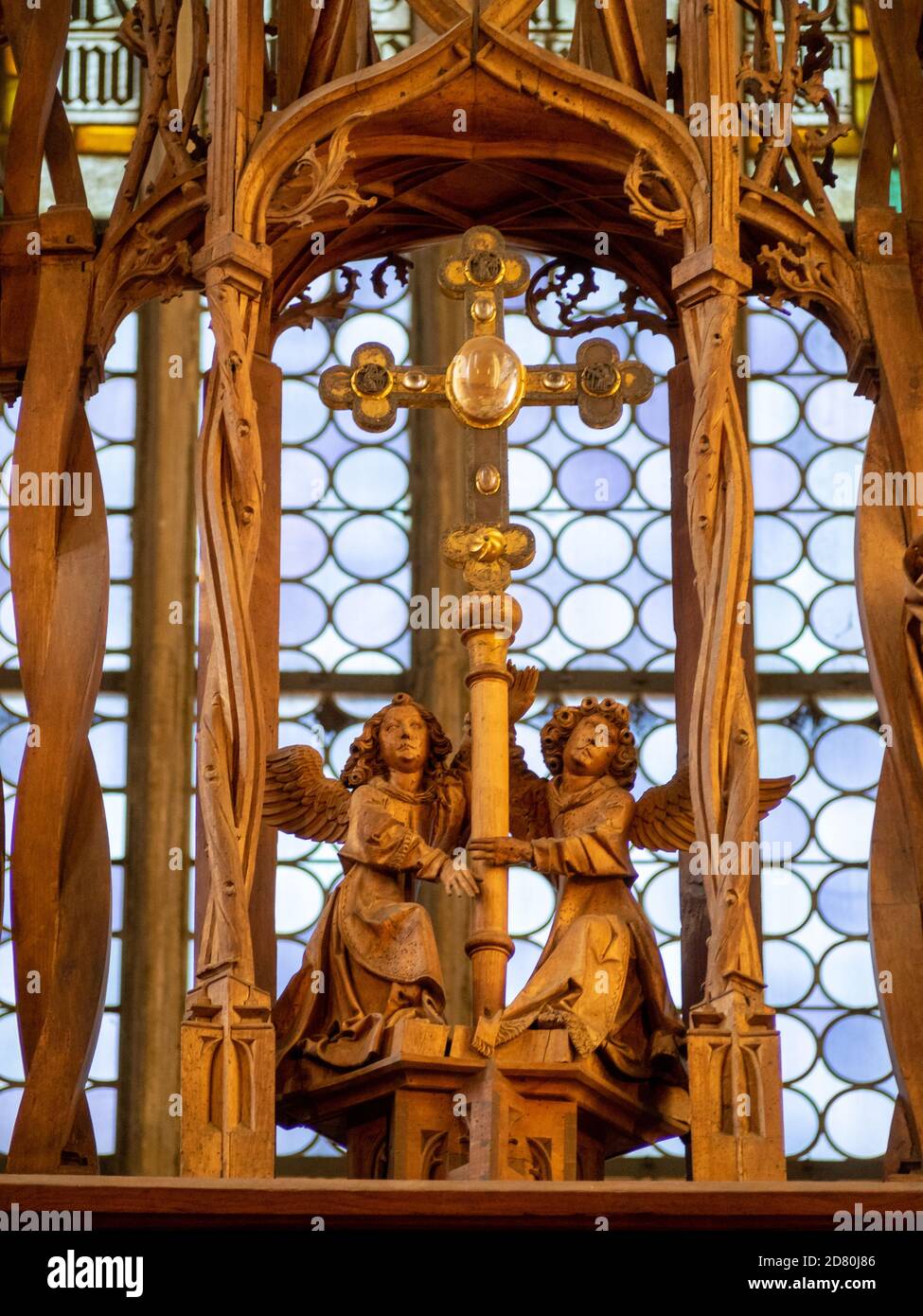 Détail de l'autel en bois sculpté du sang Holly par Tilman Riemenschneider dans l'église Rothenburg ob der Tauber St. Jakob Banque D'Images